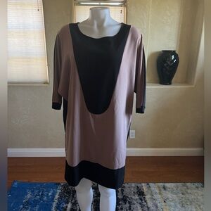 I.Ner Black Beige Color Block Retro Style Dress Sz S